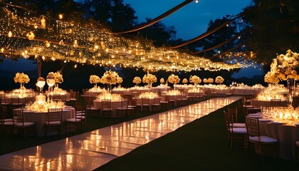 Wall Mural - Enchanting night ambiance with decorative lights at a wedding venue