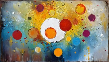 Wall Mural - vibrant abstract composition featuring a blank circle surrounded by bursts of color and textured brush strokes on a canvas backdrop