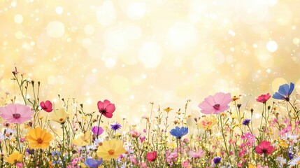 Wall Mural - Vibrant Wildflowers in a Summer Meadow with a Golden Bokeh Background