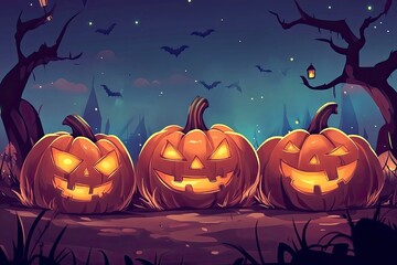 Poster - Halloween event background with charming upscale pumpkins. Premium illustration for banners, posters, greetings and Halloween celebrations , ai