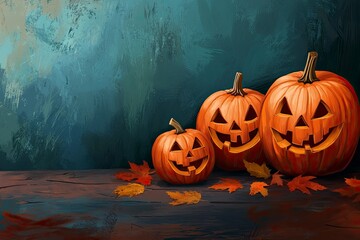 Wall Mural - Halloween event background with charming upscale pumpkins. Premium illustration for banners, posters, greetings and Halloween celebrations , ai