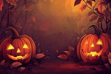 Wall Mural - Halloween event background with charming upscale pumpkins. Premium illustration for banners, posters, greetings and Halloween celebrations , ai