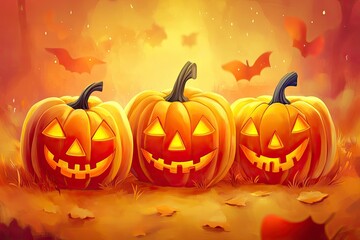 Canvas Print - Halloween event background with charming upscale pumpkins. Premium illustration for banners, posters, greetings and Halloween celebrations , ai