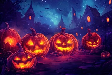 Wall Mural - Halloween event background with charming upscale pumpkins. Premium illustration for banners, posters, greetings and Halloween celebrations , ai