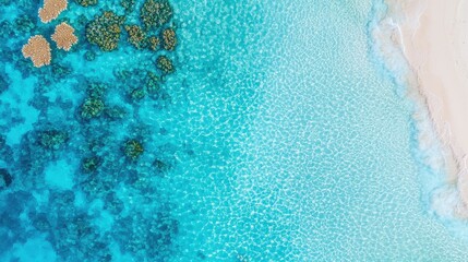 Poster - Aerial View of Turquoise Water  Coral Reef and White Sand Beach