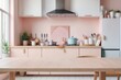 © Ayahe Stock - Modern kitchen interior featuring stylish furniture and a sleek design with pastel wooden elements and glass accents in a light-filled room
