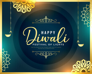 Wall Mural - shiny happy diwali greeting card. celebrate indian festival of lights