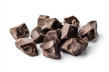 Wall Mural - Dark chocolate chunks isolated on white background. Collection, ai