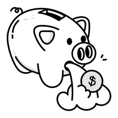 Poster - Doodle style icon of piggy bank with dollar coin 

