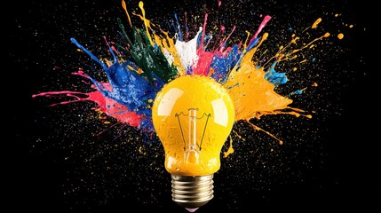 Canvas Print - Light Bulb Exploding with Colorful Paint Splatter