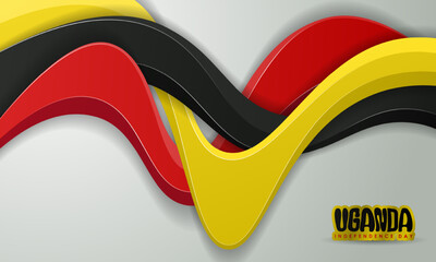 Wall Mural - Wavy black yellow and red shapes in 3d design on white background. Uganda national day background