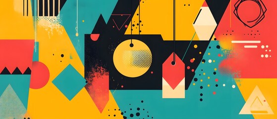 Poster - Vibrant abstract design featuring geometric shapes, colorful patterns, and artistic elements ideal for creative projects.