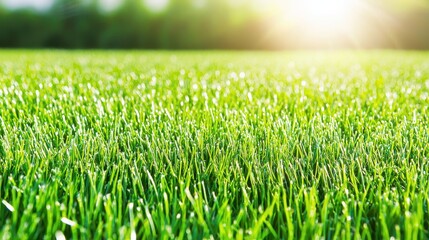 Wall Mural - Green Grass Field with Sun Glare Background