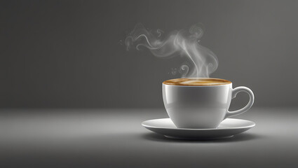 A simple illustration of a clean, white coffee cup with steam rising, isolated on a plain background. Ideal for branding, product presentations, or advertising designs