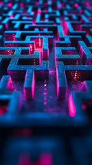 Abstract Neon Maze Background - Futuristic Labyrinth Design