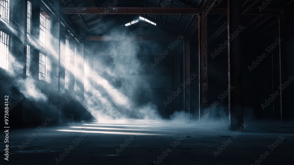 Sunlight Streaming Through Windows in an Abandoned Industrial Warehouse ...