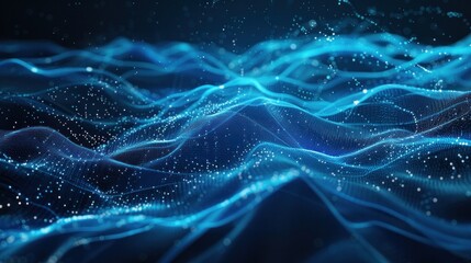 Abstract futuristic wavy background. waves of particles and dots.technology background with blue light, digital wave effect, corporate concept