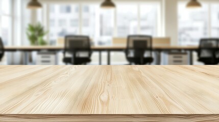 Poster - Empty Wooden Tabletop in Blurred Office Background