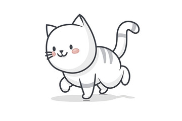Wall Mural - vector flat style, simple line drawing, cute cat cartoon character walking, white background, genera