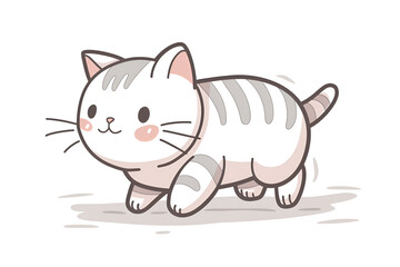 Wall Mural - vector flat style, simple line drawing, cute cat cartoon character walking, white background, genera