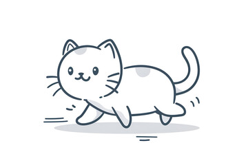 Wall Mural - vector flat style, simple line drawing, cute cat cartoon character walking, white background, genera