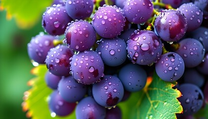 Wall Mural - Luscious purple grapes glistening with refreshing water droplets