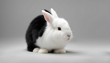 white and black bunny on white background