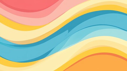 Poster - Bright abstract curves in yellow, pink, and blue create a fun, modern backdrop, perfect for posters and web designs.