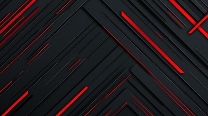 Wall Mural - A sleek dark grey and black abstract background featuring vibrant red glowing lines, perfect for business and tech designs.