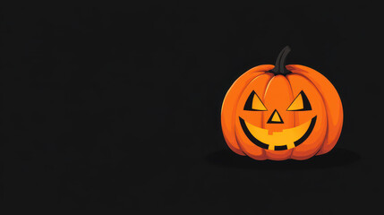 Poster - A vibrant orange pumpkin grins with a spooky jackolantern face, set against a sleek black canvas.