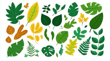 Sticker - Vibrant green leaves on a clean white backdrop, showcasing modern flat design with charming cartoonstyle textures.