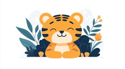 Canvas Print - A charming tiger cartoon icon, showcasing bright colors and a playful design that embodies joy in a modern style.