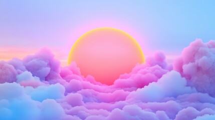 Poster - Vibrant digital art showcases a surreal landscape with a glowing sunrise, mystical clouds, and an imaginative scifi vibe.