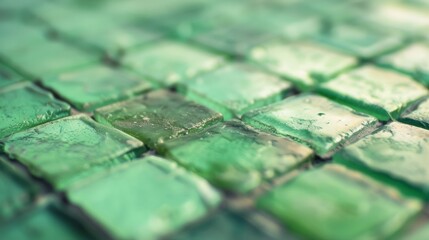 Poster - The texture of green glass tiles reflects light, creating a vibrant surface that enhances the elegance of modern decor