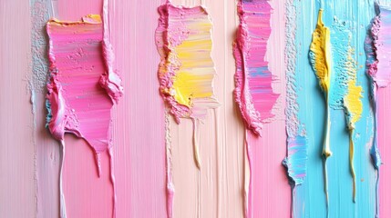 Poster - This abstract artwork showcases vibrant layers of pink, blue, and yellow textures, creating a dynamic and colorful visual experience