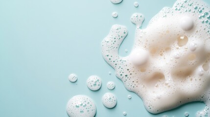Poster - Delicate foamy bubbles drift across a soothing light blue backdrop, evoking a fresh and tranquil atmosphere