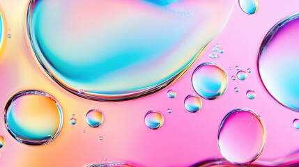 Poster - Bubbles of oil and water create a mesmerizing array of colors and patterns, reflecting light in an abstract composition
