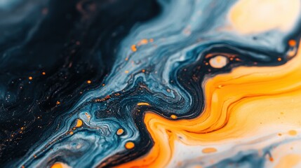 Poster - Unique patterns form as the orange and black liquid blend together, showcasing fluid movement and striking colors