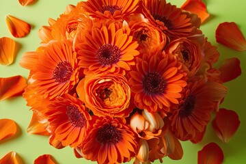 Vibrant Bouquet of Vivid Orange Flower Petals on a Bright Background