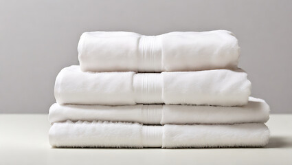 Wall Mural - A stack of folded white towels on a plain white isolated background