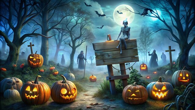 Happy Halloween event poster for Halloween with pumpkins and pumpkins.