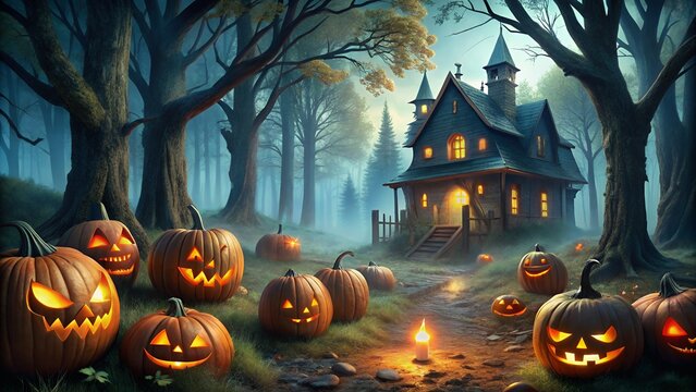 Happy Halloween event poster for Halloween with pumpkins and pumpkins.