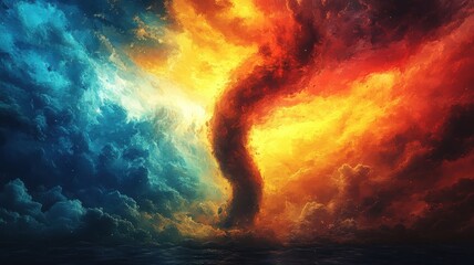 Wall Mural - Tornado in stylized 3D style with bold shapes, vibrant colors, and dynamic movement.