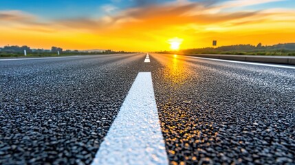 Sticker - Asphalt Road with White Line at Sunset