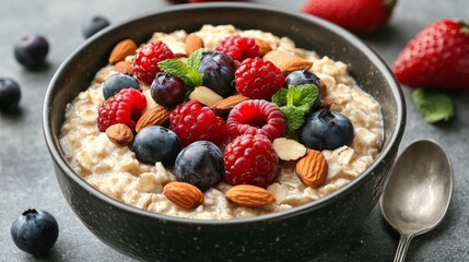 Nuts and berries in oatmeal