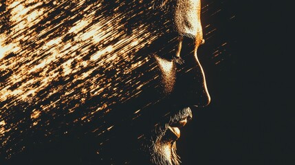 Sticker - Abstract Portrait of a Man with Golden Sparkles