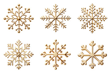 set of gold snowflakes isolated on transparent background