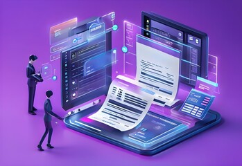Poster - Digital documents created using future world technology. automated invoice and receipt management concept.	