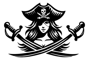 Poster - woman pirate engraving black and white outline