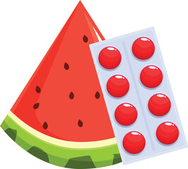 Poster - watermelon slice with blister pack full of red pills representing the concept of natural medicine